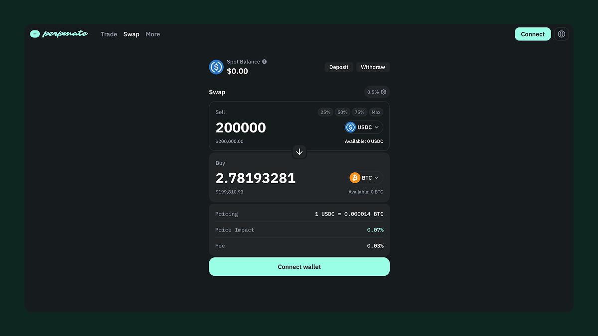 Buy BTC with USDC, desktop swap interface