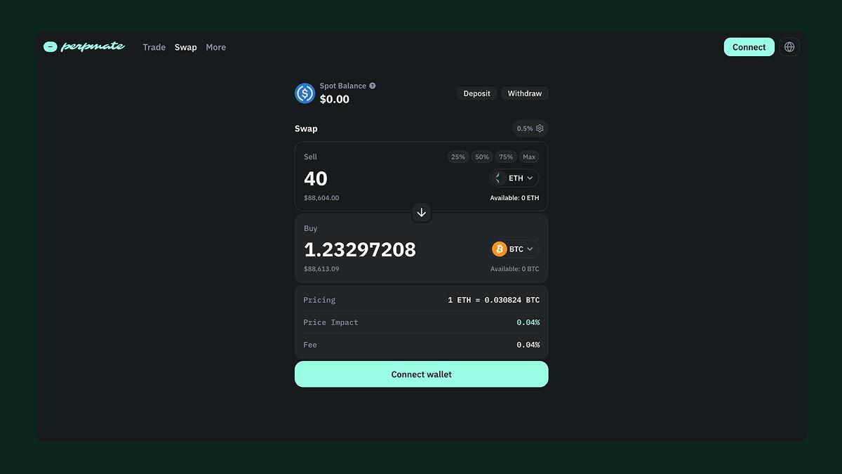 Buy BTC with ETH, swap interface