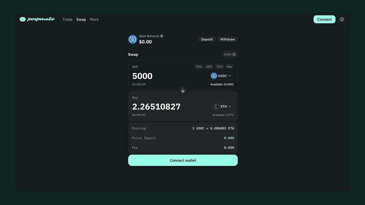 Buy ETH with USDC, desktop swap interface
