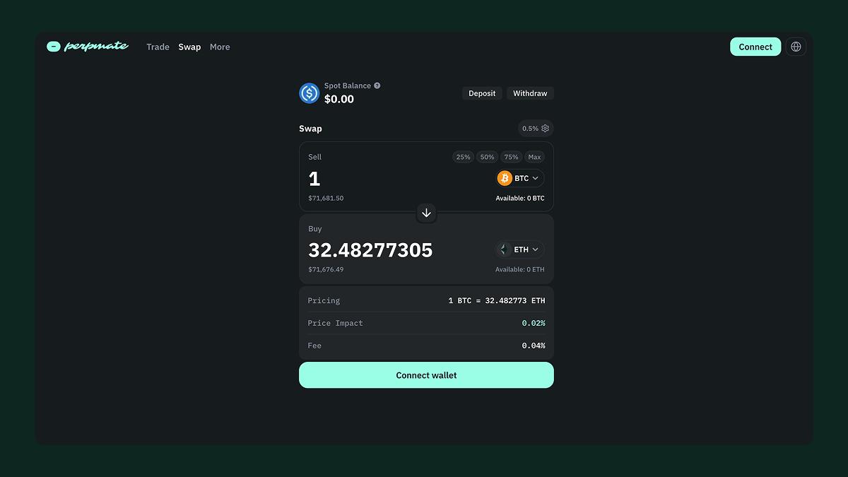 Buy ETH with BTC, swap interface