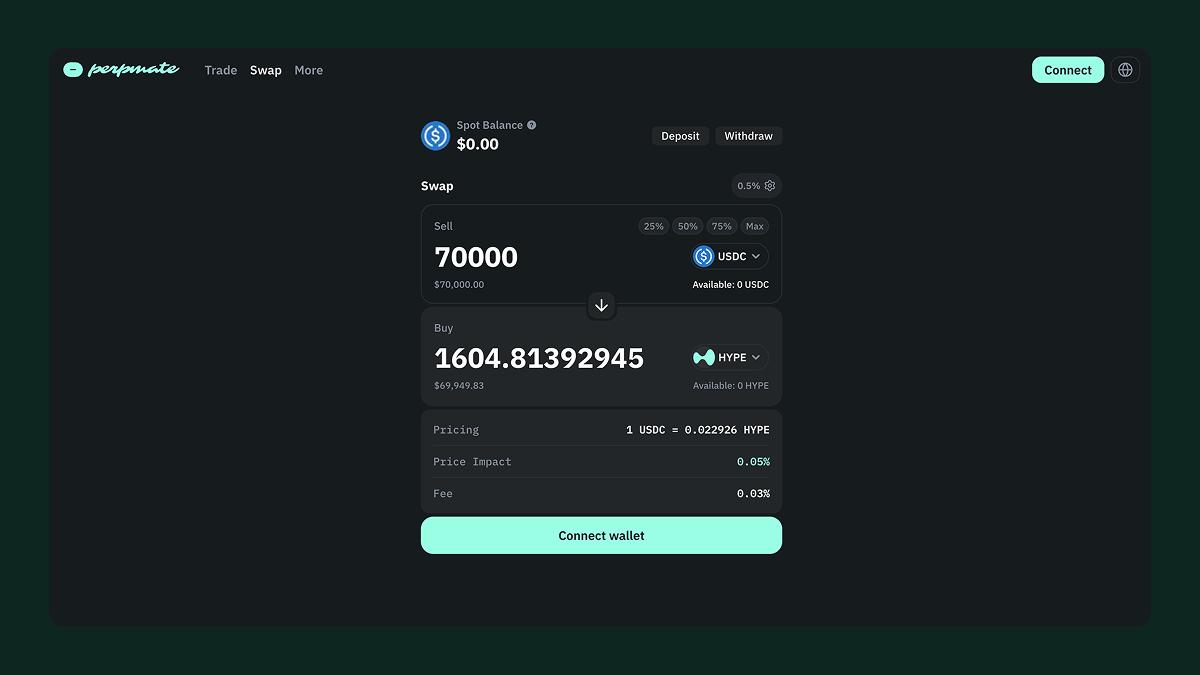 Buy HYPE with USDC, desktop swap interface
