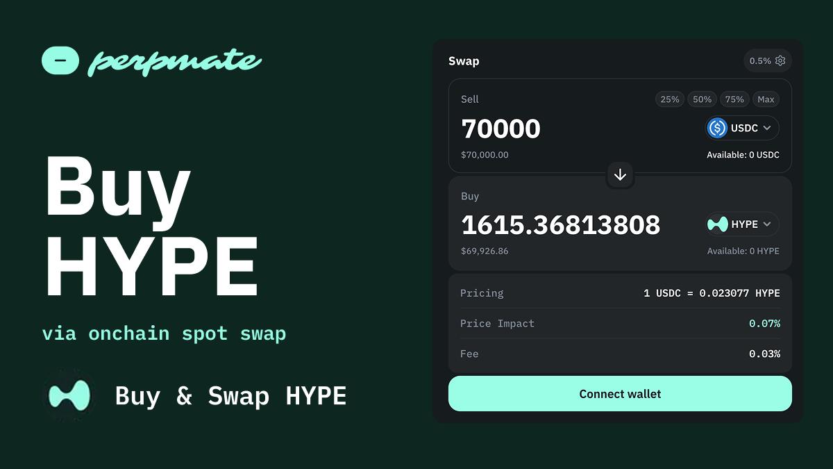 Buy HYPE token without signup, swap USDC to HYPE on a DEX