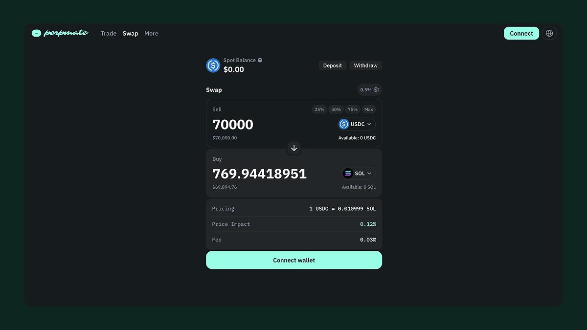 Buy SOL with USDC, desktop swap interface