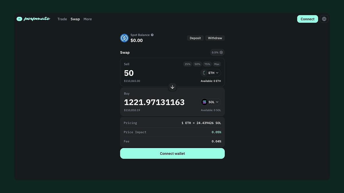 Buy SOL with ETH, swap interface