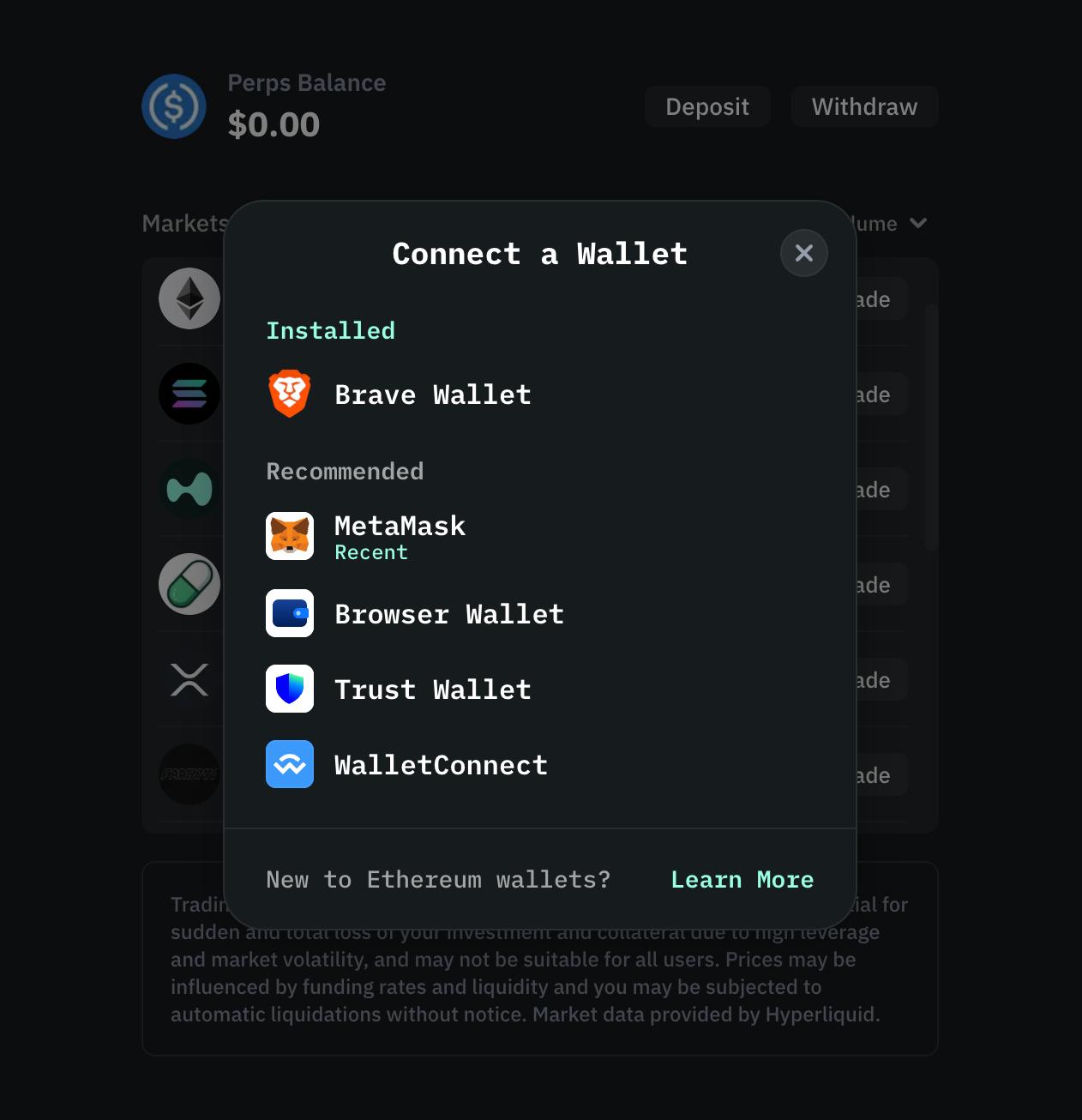 Step-by-step walkthrough of opening a perpetual futures trade on Perpmate