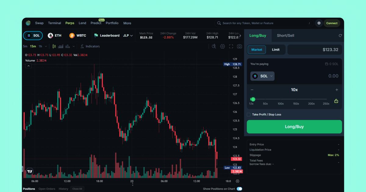 Jupiter Solana aggregator and perpetual DEX trading dashboard