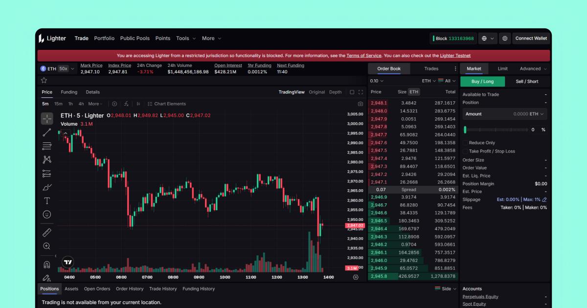 Lighter DEX minimal on-chain order book trading interface