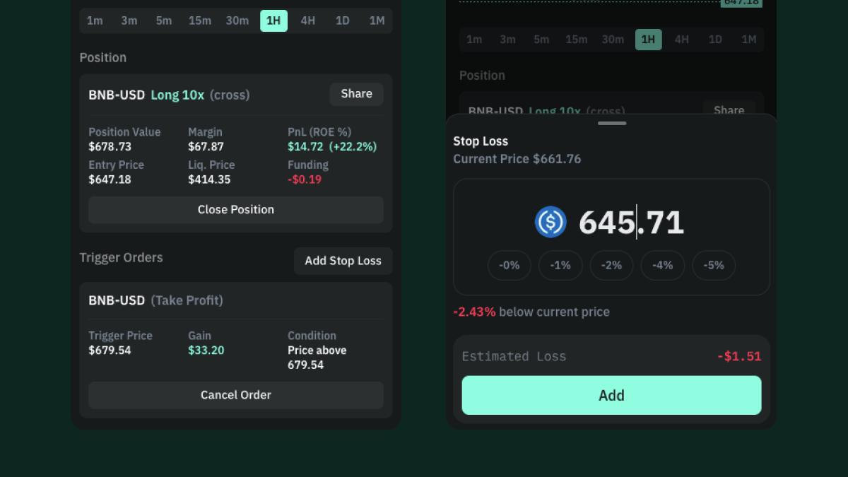 Adding a stop loss to a perpetual futures position to prevent liquidation
