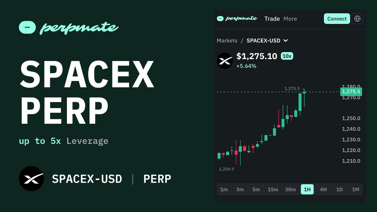 Trade SpaceX perpetuals long or short with up to 5x leverage